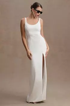 Платье Mac Duggal Octavia-колонна с овальным вырезом и разрезом по бокам, белый