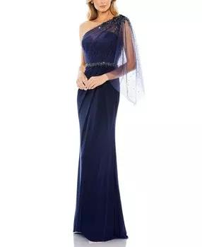 Платье Mac Duggal с драпировкой на одно плечо и украшением, синий