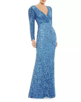 Платье Mac Duggal с искусственным запахом и пайетками, синий
