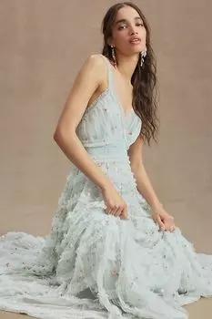 Платье Mac Duggal с оборками и свободной талией, синий