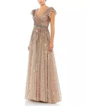 Платье Mac Duggal с пайетками и запахом поверх рукавов с оборками, золотой