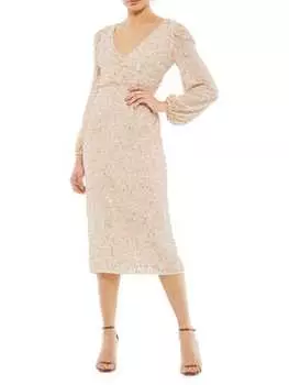 Платье Mac Duggal с пышными рукавами и пайетками, nude