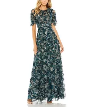 Платье Mac Duggal с развевающимися рукавами и рюшами, зеленый