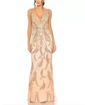 Платье Mac Duggal с V-образным вырезом и пайетками, оранжевый