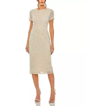 Платье Mac Duggal с высоким воротником и короткими рукавами, коричневый/бежевый