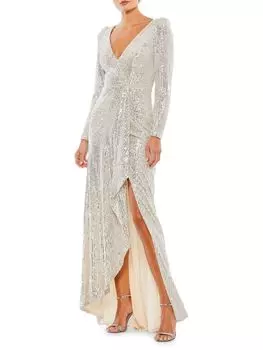 Платье Mac Duggal с запахом и пайетками, серебрянный