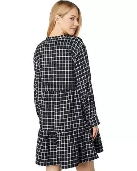 Платье Madewell Long Sleeve Button Placket Tiered Mini Dress, реальный черный