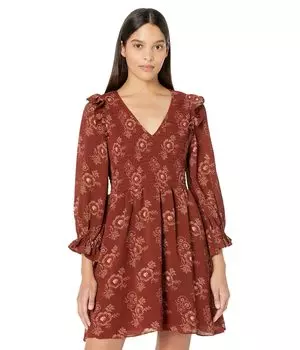 Платье Madewell, Long Sleeve V-Neck Smocked Bodice Mini Dress