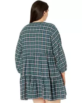 Платье Madewell Plus Size Long Sleeve Button-Down Tiered Mini Dress, цвет Midnight Green