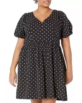 Платье Madewell Plus V-Neck Puff-Sleeve Mini Dress in Floral Ikat, черный