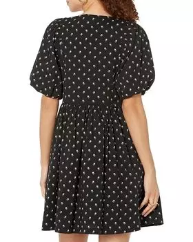 Платье Madewell V-Neck Puff-Sleeve Mini Dress in Floral Ikat, реальный черный