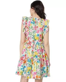 Платье Maggy London Cotton Poplin Floral Print Ruffle Sleeve Dress, цвет Soft White/Pink