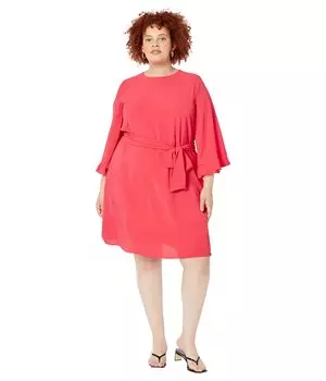 Платье Maggy London, Plus Size Mini Dress with Long Bell Sleeves and Tie Waist
