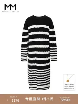 Платье Mai Meng из 100% овечьей шерсти в полоску, черный