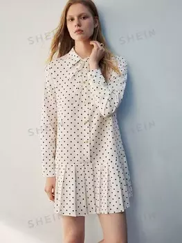 Платье Maija с плиссированной юбкой, завязкой на талии, короткими рукавами, повседневная одежда, осеннее школьное платье Shein, абрикосовый