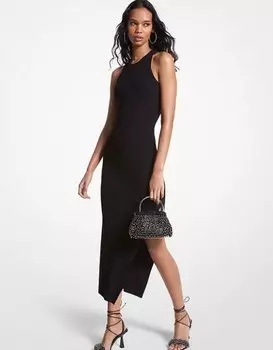 Платье-майка из эластичного трикотажа в рубчик Michael Michael Kors Ribbed Stretch Knit Tank, черный