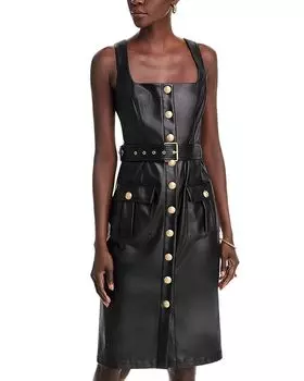 Платье-майка из искусственной кожи с пуговицами спереди L'AGENCE, черный
