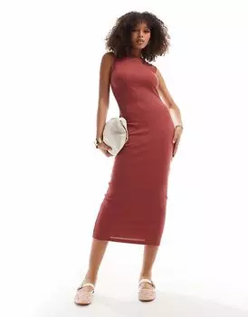 Платье-майка миди ASOS DESIGN в стиле 90-х годов с отделкой в рубчик, ягодного цвета