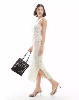 Платье-майка миди Vero Moda, связанное крючком, кремового цвета