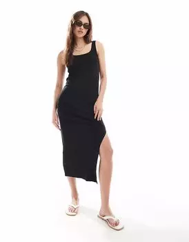 Платье-майка миди Vero Moda в рубчик черного цвета