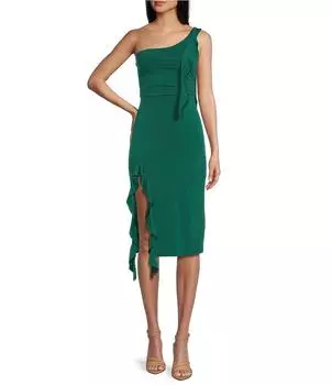 Платье-майка на одно плечо с рюшами Honey and Rosie, зеленый