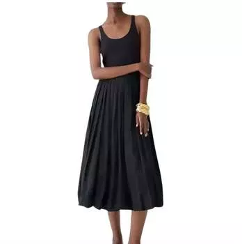 Платье-майка облегающего кроя с юбкой-фонариком из поплина черного цвета J.Crew