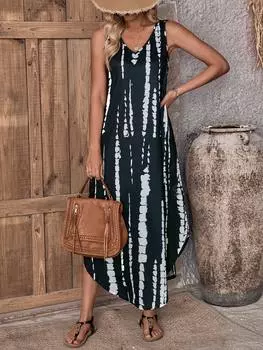 Платье-майка Shein Lune со скрытыми карманами и разрезом по краю, черный