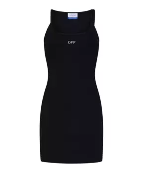 Платье Майка в рубчик S образной формы Off White, черный
