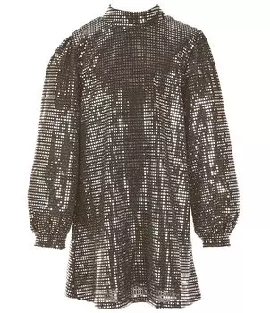 Платье «Маки и розы» для больших девочек 7–16 лет в стиле диско в горошек с пайетками и длинными рукавами Poppies and Roses, серебро