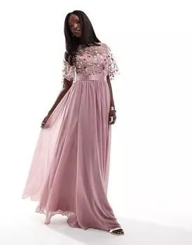 ПЛАТЬЕ МАКСИ С ВЫШИВКОЙ Goddiva в цвете «Розовый»