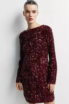 Платье mama с пайетками и глубоким вырезом на спине H&M, красный