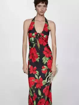 Платье Mango Mati Floral Halterneck, черный