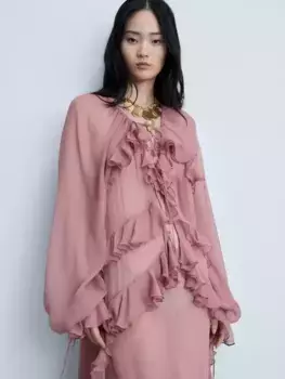 Платье Mango Royal Ruffle, розовый