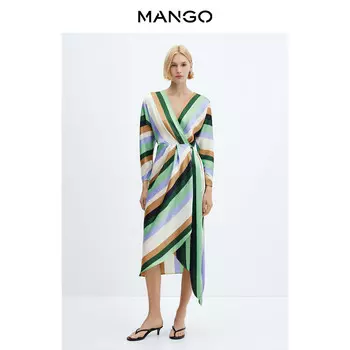 Платье Mango с полосатым дизайном, светло-бежевый