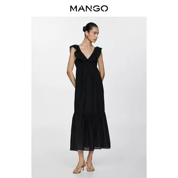 Платье Mango с рюшами из лиоцелла, черный