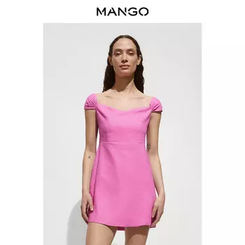 Платье Mango с воротником-лодочкой, светло-розовый