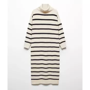 Платье Mango Stripe Knitted, бежевый