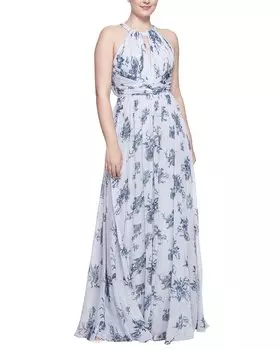 Платье Marchesa Notte Carrara с длинными рукавами, синий