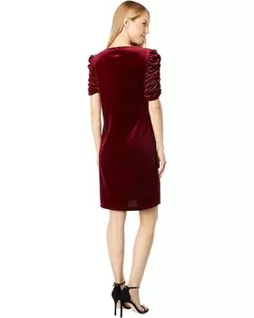 Платье MARINA Rushed Sleeve Velvet, бордовый