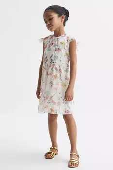 Платье Марта без воротника с цветочным мотивом Reiss, белый