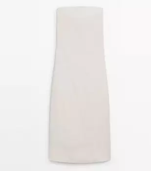 Платье Massimo Dutti 100% Linen Strapless Midi, белый