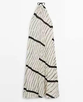 Платье Massimo Dutti 100% Linen Stripe Print Halter, белый/черный