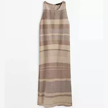 Платье Massimo Dutti 100% Linen Striped Rustic, коричневый/светло-коричневый
