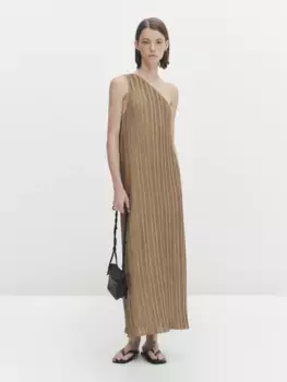 Платье Massimo Dutti Asymmetric Pleated Midi, светлый хаки