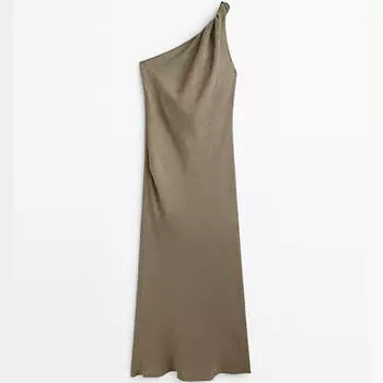 Платье Massimo Dutti Asymmetric Waffle-knit, песочно-оливковый