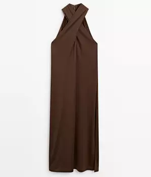 Платье Massimo Dutti Crossover Halterneck, коричневый