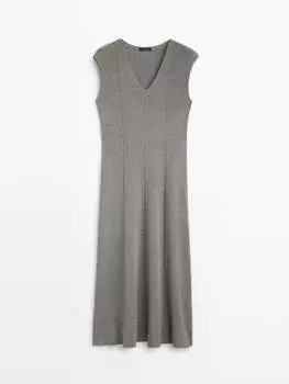 Платье Massimo Dutti Flared With Topstitching Detail, серый меланжевый