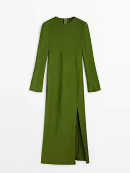 Платье Massimo Dutti Flowing Long Sleeve With Opening Detail, зеленый