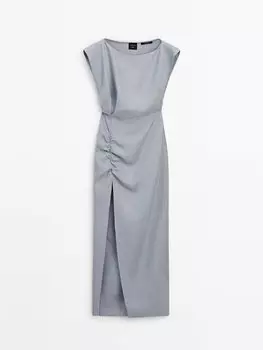 Платье Massimo Dutti Gathered Detail, серый