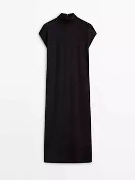 Платье Massimo Dutti High Neck Midi With Short Sleeves, черный
